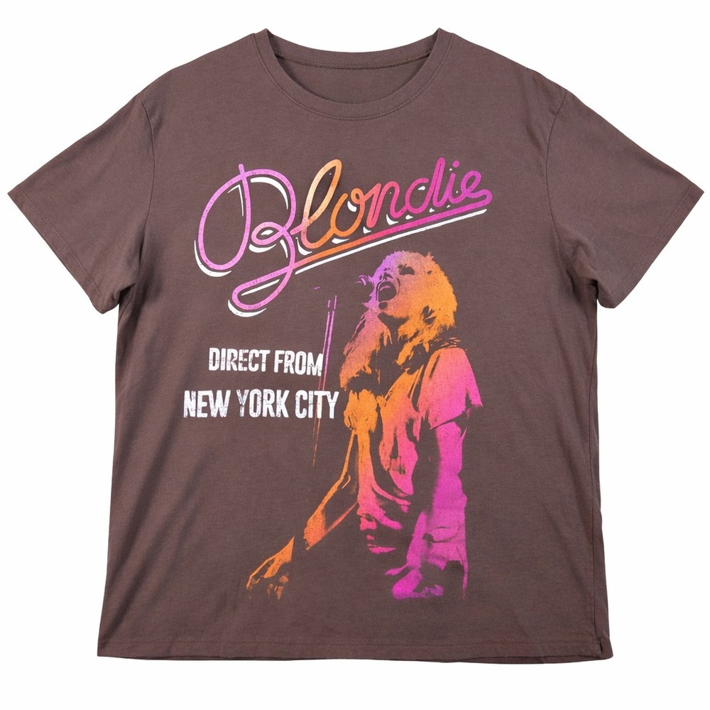 Blondie Graphic Tee Women's Large Brown Cropped Band Shirt Debbie Harry NYC